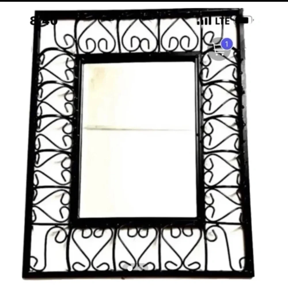 Vintage 18” Wrought Iron Scroll Wall Mirror - Black Frame